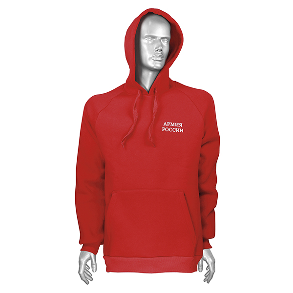 Толстовка красная с надп. белой краской Армия России (хлопок 100%, футер с начесом)