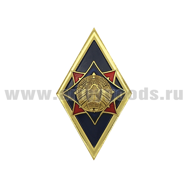 Значок мет. Ромб РБ Академия МЧС синий (латунь, хол.эм. с накладкой)