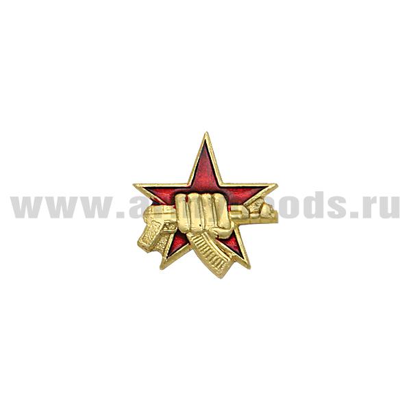 Значок мет. Кулак с автоматом (средний) лат. на закрутке