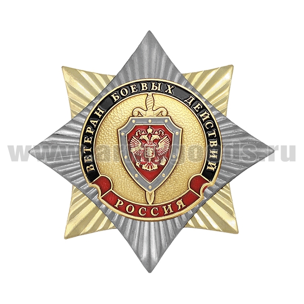 Значок мет. Орден-звезда Ветеран боевых действий (щит и меч)