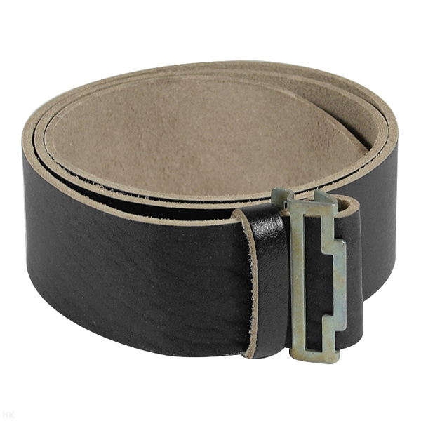 Ремень солд. кожаный черн. без бляхи