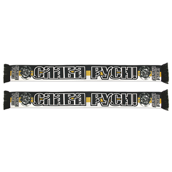 Шарф сувенирный (шелк полиэфирный) Слава Руси (Слава Руси) с медведем на солнцевороте