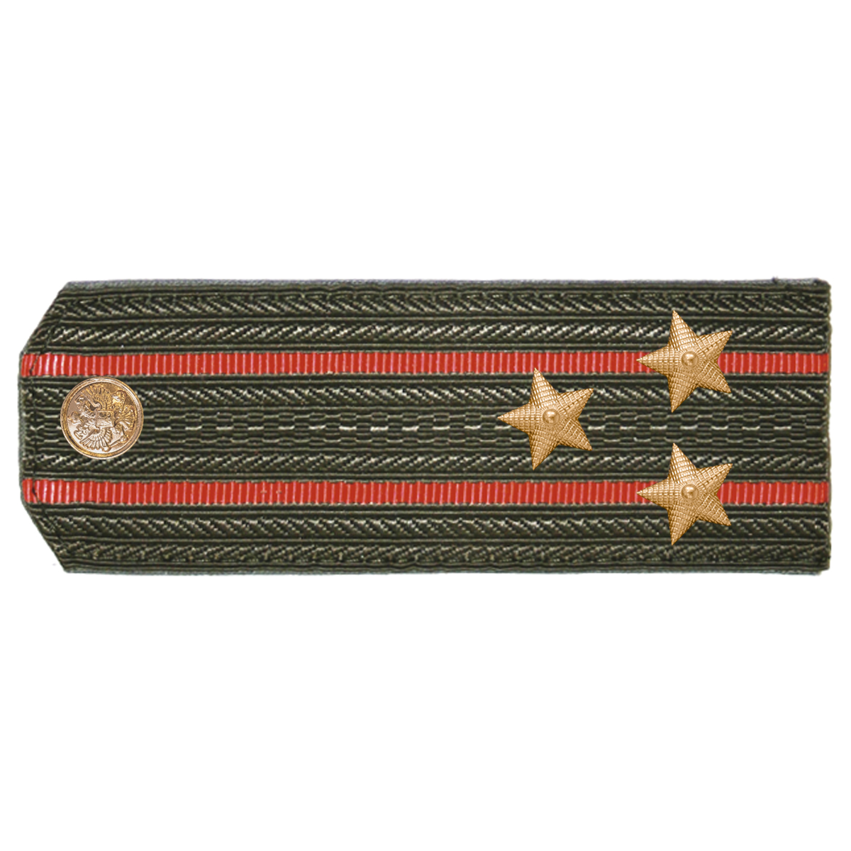 Погоны оливк. 2 красных просвета, укомпл. мет. фурнитурой (полковник) пластик