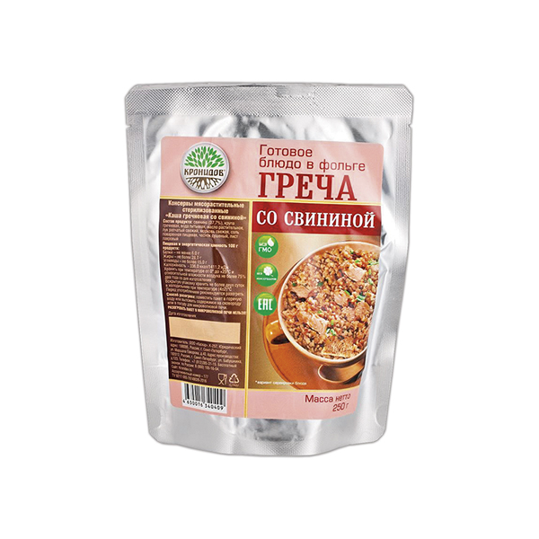 Консервы мясорастительные Греча со свининой (250 г) (готовое блюдо в фольге)