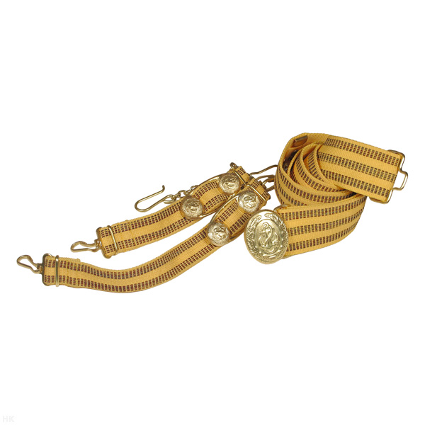 Ремень парадный офиц. ВМФ желтый шелковый с подвесками под кортик (пряжка ВМФ нов/обр)