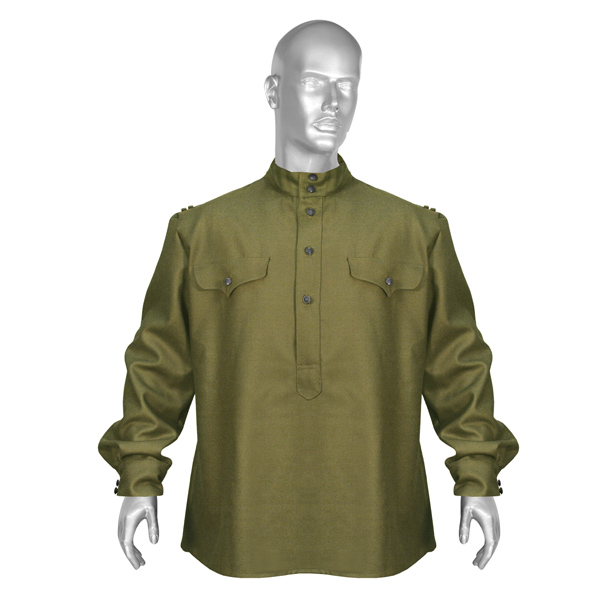 Гимнастерка х/б РККА обр. 1943 г. защитного цвета р-ры с 62 (оттенки гимнастерок и галифе могут не совпадать. сборка по наличию)
