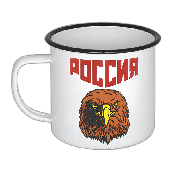 Кружка эмалированная 0,5 л с рис. (деколь) Россия (орел)