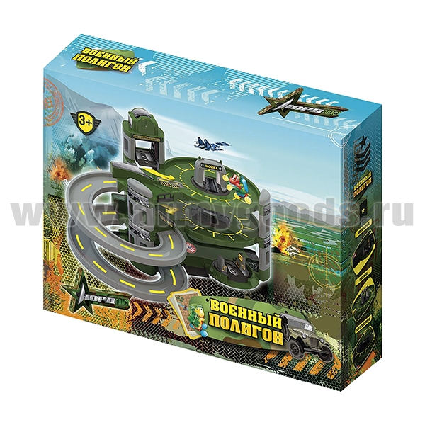 Игрушка пластмассовая Гараж "Военный полигон" (размер коробки 500×590×135 мм)