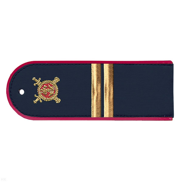 Погоны «машинная вышивка» из рубаш. ткани Полиция темно-синие с вышит. эмблемой (мл. серж.) пластик