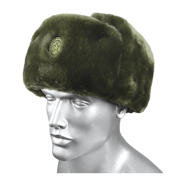 Шапка нат. мех оливков., верх - ткань "русск. цифра" (модель "классическая ушанка")