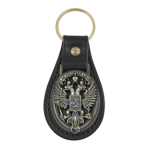 Брелок мет. (литье) на подкладке из нат. кожи Россия (орел РФ)