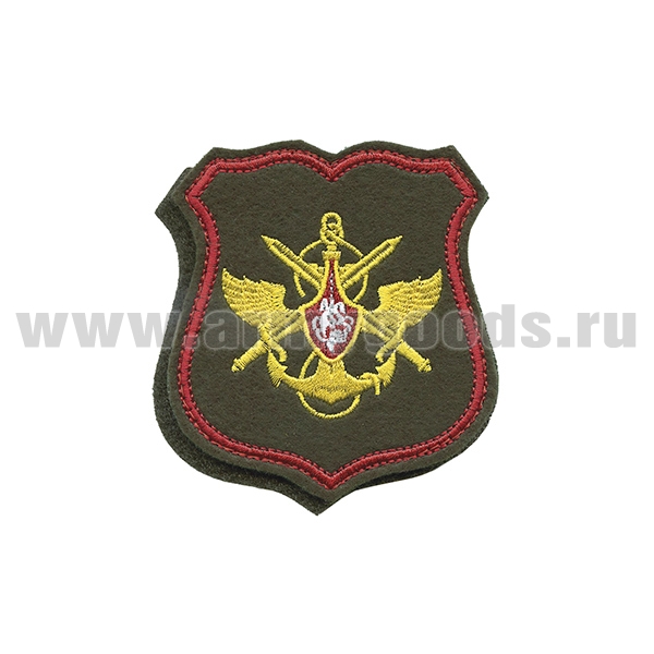 Шеврон вышит. Знак принадлежности к МО (оливковый с красным кантом) щит (на липучке)