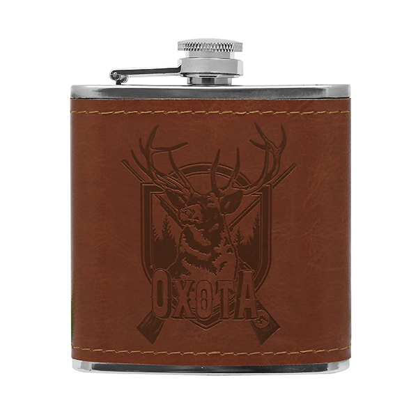 Фляга (нерж. сталь) с тиснением на коже Охота (6 oz (180 мл)