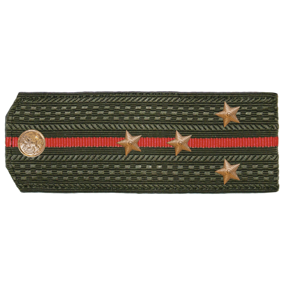 Погоны оливк. 1 красный просвет, укомпл. мет. фурнитурой (капитан) пластик