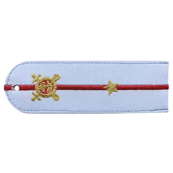 Погоны «машинная вышивка» из рубаш. ткани Полиция без канта бледно-голуб. с вышит. эмблемой (младший лейтенант) пластик