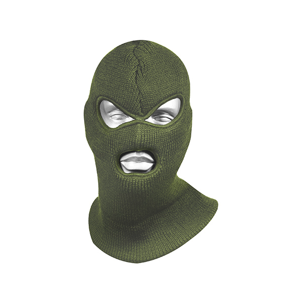 Маска вязаная двойная 100% акрил (отверстия для глаз и рта) оливковая М-9