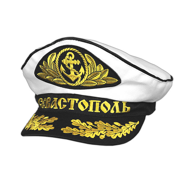 Фуражка сувенирная капитанка белая Севастополь (с вышитым козырьком)