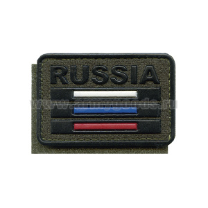 Шеврон пласт RUSSIA (триколор на оливковом фоне) 40х60 мм на липучке