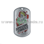 Жетон (нерж. ст., эмал.) Specilal forces (скелет в оливк. берете с кинжалом)