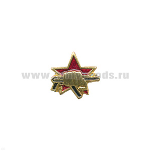 Значок мет. Кулак с автоматом (мал.) на пимсе