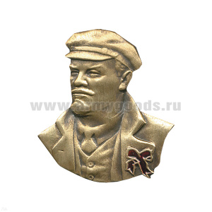 Значок мет. Бюст Ленина (в кепке и с бантом) лат.